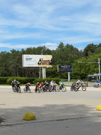 Children's cycling event documented in Perm, Russia morning scenes