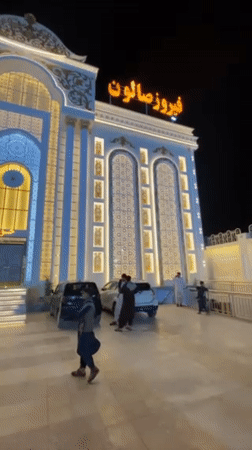 Illuminated Feroz Hall observed in evening Kandahar scene