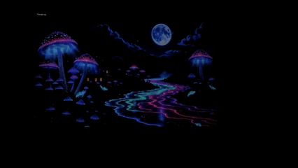 Blacklight fantasy mushroom painting documented in Acapulco
