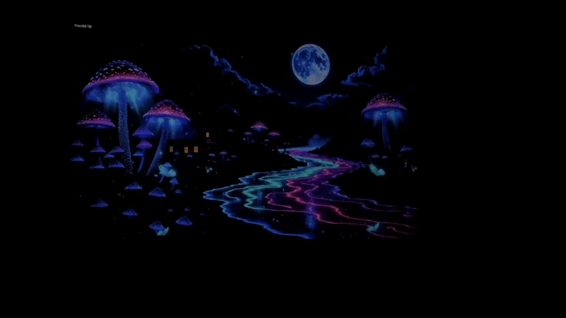 Blacklight fantasy mushroom painting documented in Acapulco