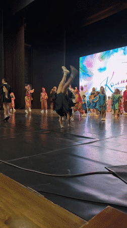 Children's dance troupe performs on stage in Novosibirsk