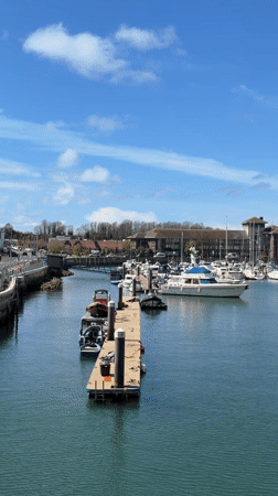 Sunny day captured at Weymouth marina with docked boats