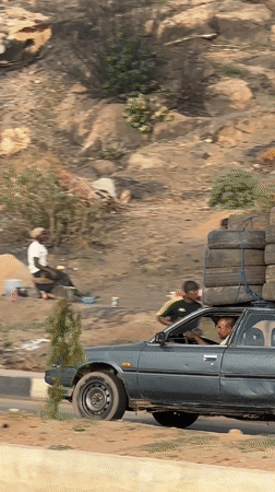 Overloaded tire transport vehicle spotted on Jos roadway