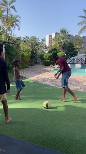 Pickup soccer and poolside downtime at a Porlamar resort