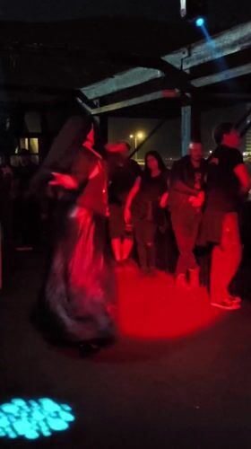 Costumed performer dressed as nun entertains at Arica venue