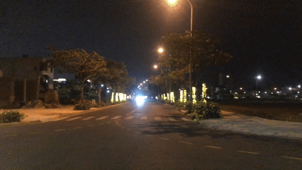 Nighttime street scenes with flowering trees captured in Đà Nẵng