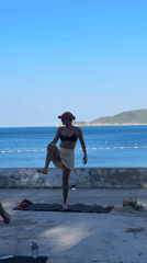 Group resistance band workout on the Montenegro waterfront
