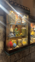 Traditional Italian ceramics displayed in Taormina showcase