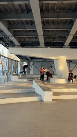 Recreational activities observed at Moscow bridge skateboarding area