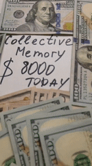 Note mentioning $8000 surrounded by cash photographed overnight