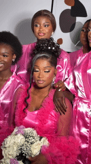Bride and bridesmaids pose for pre-wedding photos in Nigeria