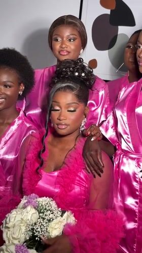 Bride and bridesmaids pose for pre-wedding photos in Nigeria