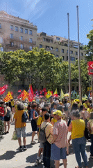 Yellow-shirt demonstration marches through Barcelona with Catalan flags