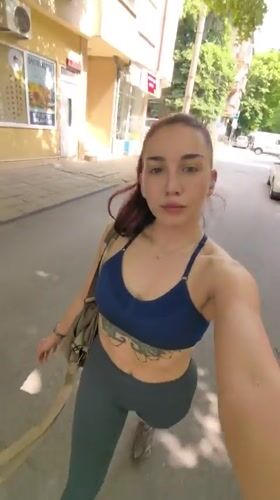 Woman documents selfie session across Stara Zagora streets