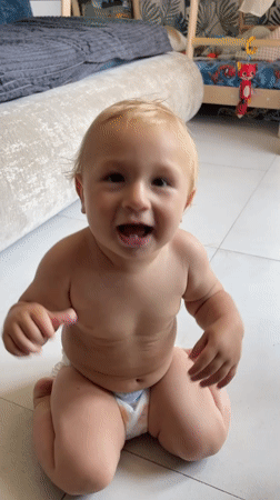 Toddler's morning at home, mixed with random social media prompts