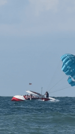 Parasailing and boat traffic on the Black Sea off Batumi