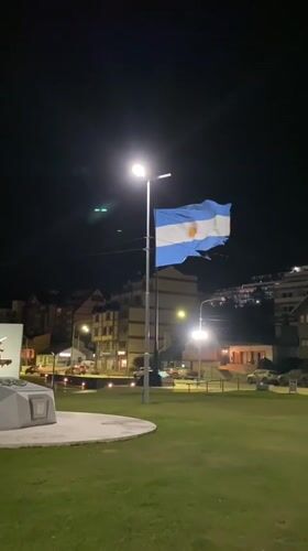 Late-night walk documented through Ushuaia's memorials and streets
