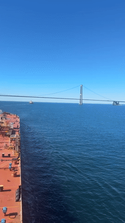 Heavy industrial vessel underway off the Danish coast