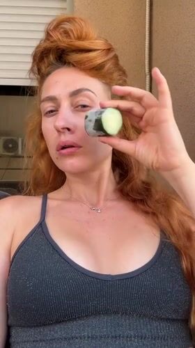 Morning skincare routine with cucumber and jade roller, Budva