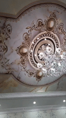 Ornate ceiling with crystal chandelier documented in Tashkent