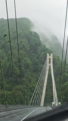 Vehicle crosses cable-stayed bridge in Kepsha, Russia