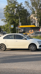 Fire truck, bus travel through Rusanovo as residents document street