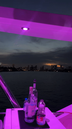 Evening boat party with dancing near Miami Beach skyline