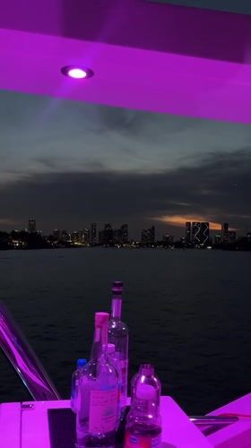 Evening boat party with dancing near Miami Beach skyline