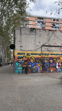 Barcelona street art and pigeons captured in urban documentation