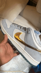Person displays Nike SB Dunk Low sneakers in Barcelona