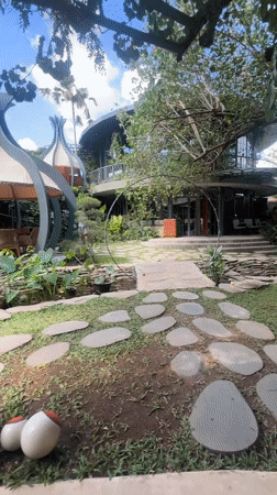 Morning dining scene at modern pod restaurant in North Kuta