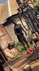 Men exercise at homemade outdoor gym in Akwanga Nigeria