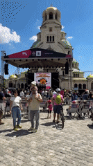 Public event with stage performance near Sofia cathedral