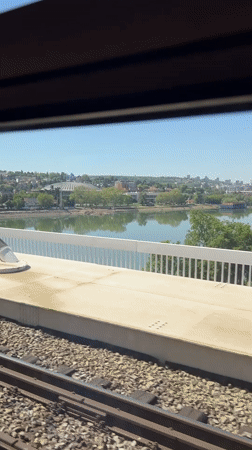 Train passenger records sunny landscape view from Belgrade railway