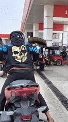 Busy Pertamina station stop in rural Indonesia