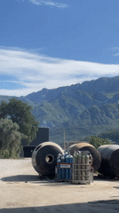 Industrial site with large metal drums filmed in Montenegro