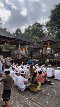 Temple ceremony and street festival in Tegallalang, Bali
