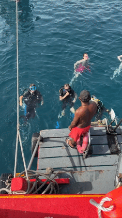 Divers in the water off Ko Tao on a calm morning