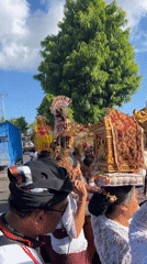 Traditional Balinese Religious Procession With Gamelan Music in Blahbatuh