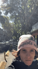 Person walks down construction zone street in Buenos Aires