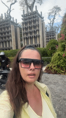 Tourist visits modernist architecture site in Kuta Selatan, Indonesia