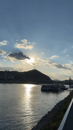 Sunset over the Danube with Gellért Hill in view