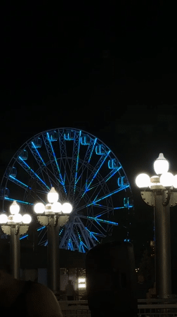 Nighttime waterfront attractions documented in Anapa, Russia