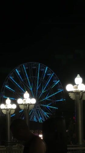 Nighttime waterfront attractions documented in Anapa, Russia