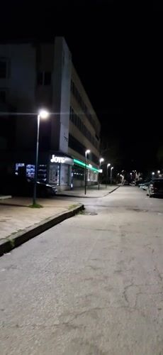 Quiet night street scene documented in Lovech, Bulgaria