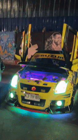 Modified car meet with custom lighting in Arica Chile
