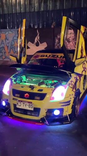 Modified car meet with custom lighting in Arica Chile