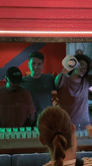 Bar celebration with green shots and announcements in São Paulo