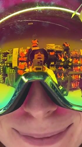 Woman poses with ski goggles in Belgrade suburb