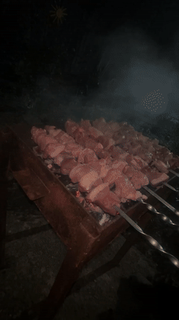 Evening barbecue session documented in Gardabani, Georgia